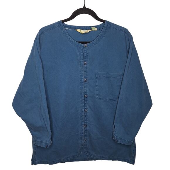 Vintage 90s L.L. Bean Tunic Top Women's Medium Collarless Cotton Canvas Utility - Picture 8 of 8